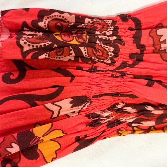 Cara Cara Luxe Bohemian Cotton Floral Red Women's PeasantTop Sz L - Picture 11 of 11